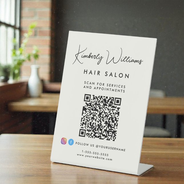 Signe De Table Business Signature Script Monogram QR Code (Business Signature Script Monogram QR Code Pedestal Sign)