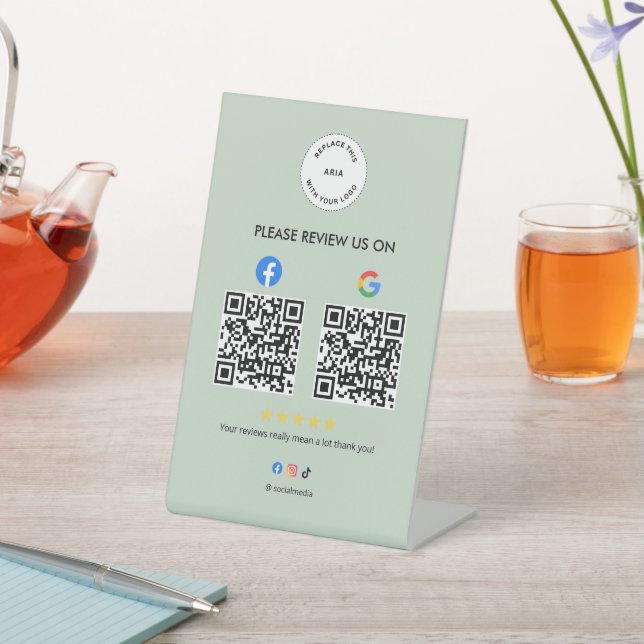 Signe De Table Business Social Review Pedestal Sign with Qr Code (In SItu)