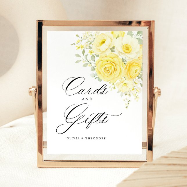 Signe De Table Butter Yellow Ivory Cards & Gifts Wedding Table (butter yellow cream floral wedding cards and gifts sign elegant wedding signage reception decor)