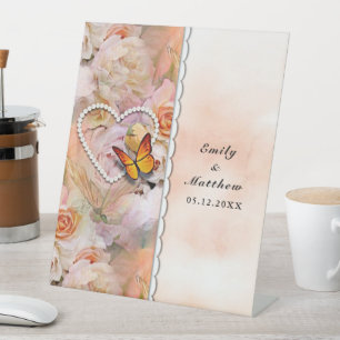 Signe De Table Butterfly Pearl Heart Floral Serenity Rose Mariage