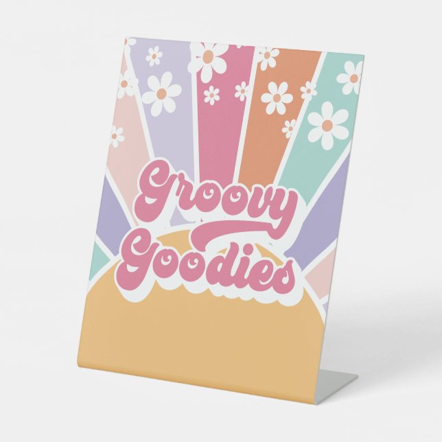 Signe De Table Cadeau de fête d'anniversaire rétro soleil Groovy (Recto)