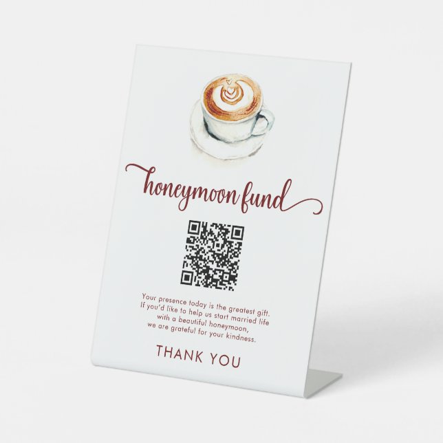 Signe De Table Cadeau de Lune de Miel Café Code QR Salle de Maria (Recto)