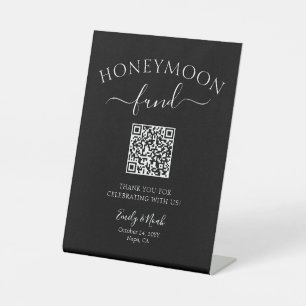 Signe De Table Cadeau de Lune de Miel Code QR Mariage Noir & Blan