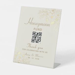 Signe De Table Cadeau de Lune de Miel Code QR Or Mariage
