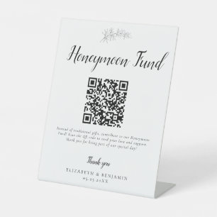 Signe De Table Cadeau de Lune de Miel Mariage Code QR Minimal Élé