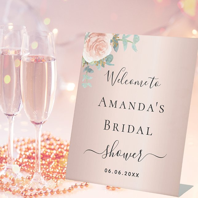 Signe De Table Cadeau de mariage rose gold floral eucalyptus bien (Créateur téléchargé)