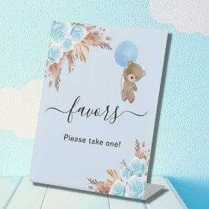 Signe De Table Cadeaux de baby shower ourson en herbe de pampa bl