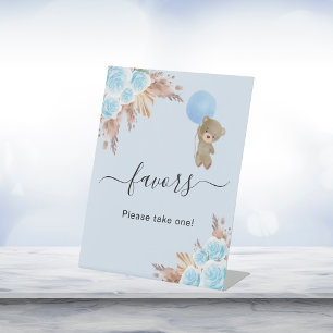 Signe De Table Cadeaux de baby shower ourson en herbe de pampa bl