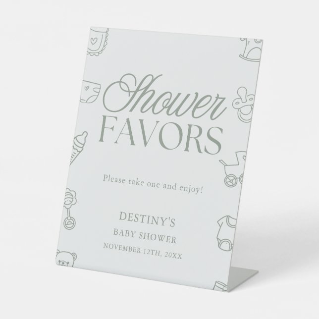 Signe De Table Cadeaux de Baby Shower Vert Sauge Minimal (Recto)