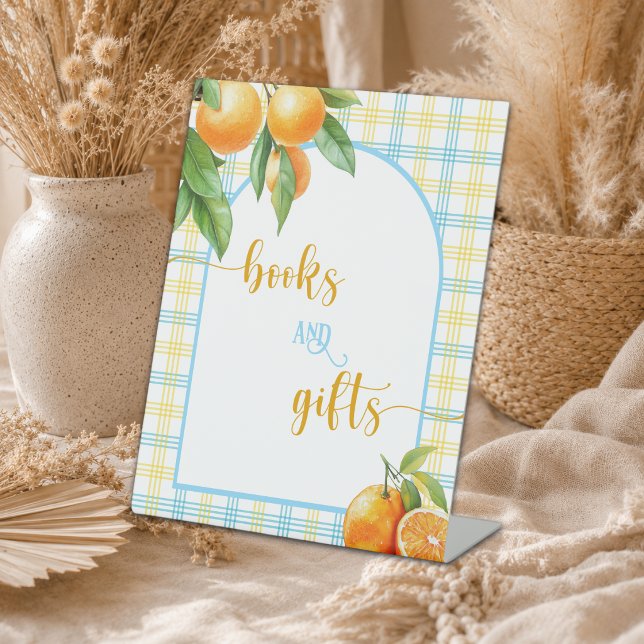 Signe De Table Cadeaux de Livres et Oranges Bleu (Créateur téléchargé)