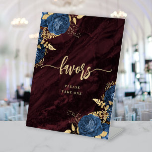 Signe De Table Cadeaux de mariage bleu marine or floral bordeaux