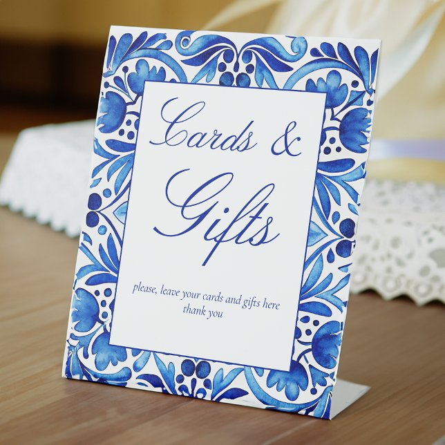 Signe De Table Cadeaux de mariage carreaux bleus Talavera Azulejo (Vintage Talavera Azulejo blue tiles wedding gifts table Pedestal Sign personalized table decor)