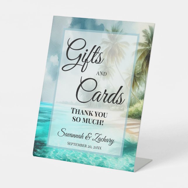 Signe De Table Cadeaux de Mariage & Cartes Merci Plage Tropicale (Recto)