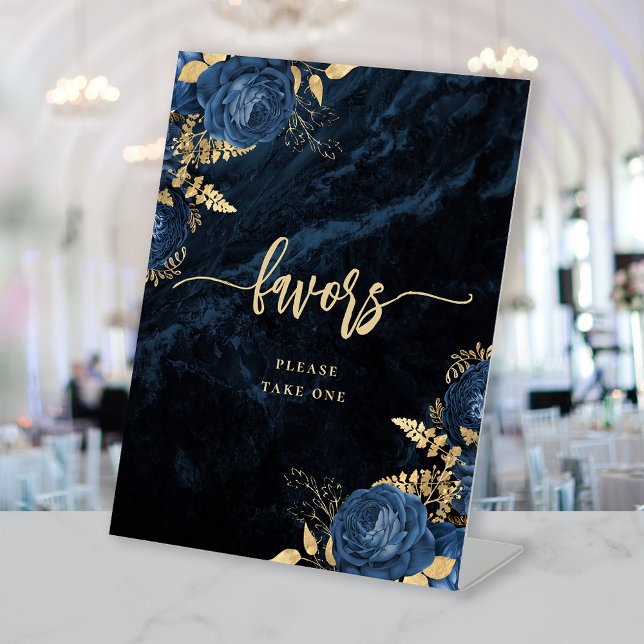 Signe De Table Cadeaux de mariage élégants bleu marine et or flor (Créateur téléchargé)