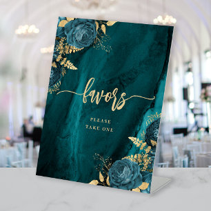 Signe De Table Cadeaux de mariage élégants sarcelle or floral