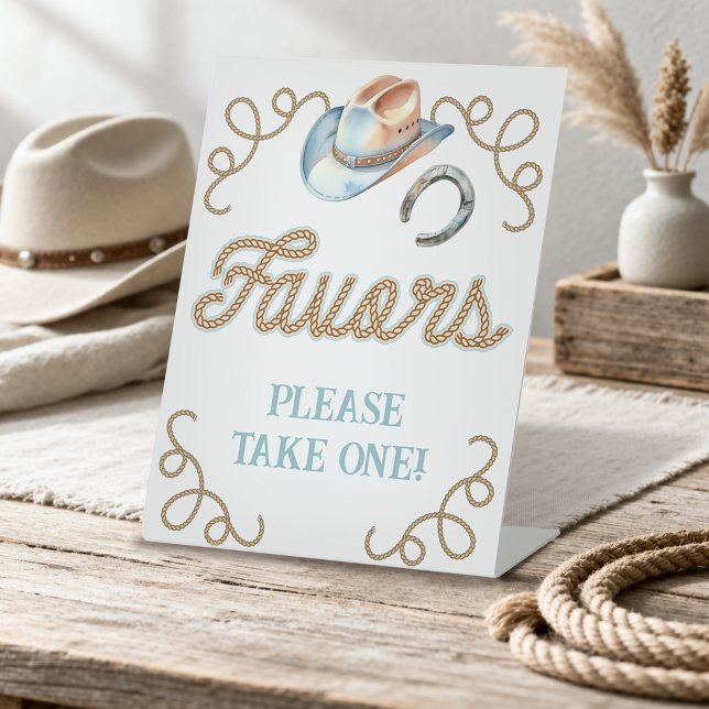 Signe De Table Cadeaux de premier rodéo de cowboy (Cowboy First Rodeo Favors Pedestal Sign)