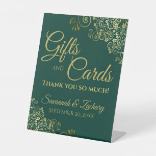 Signe De Table Cadeaux et cartes de mariage Merci Emeraude & Or