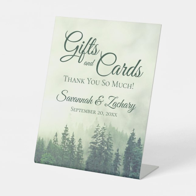 Signe De Table Cadeaux et cartes Merci Foggy Green Pines Mariage (Recto)