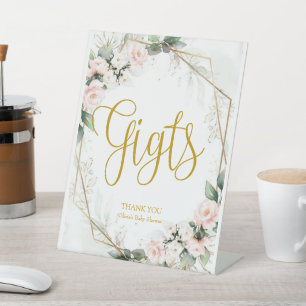 Signe De Table Cadeaux floraux rose et or