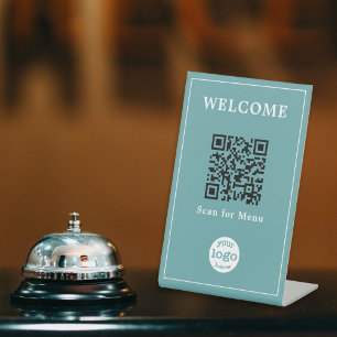 Signe De Table Cadet Blue Restaurant Bar Café Menu QR Code Logo