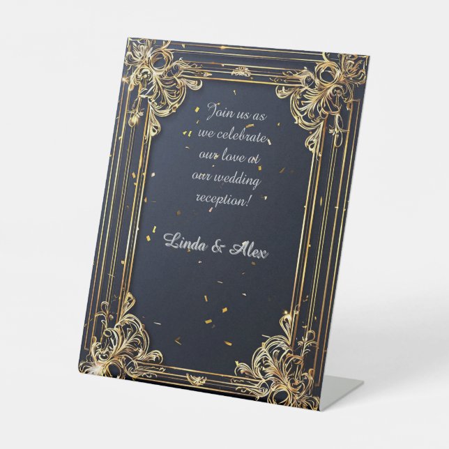 Signe De Table Cadre élégant doré pour invitation de mariage (Recto)