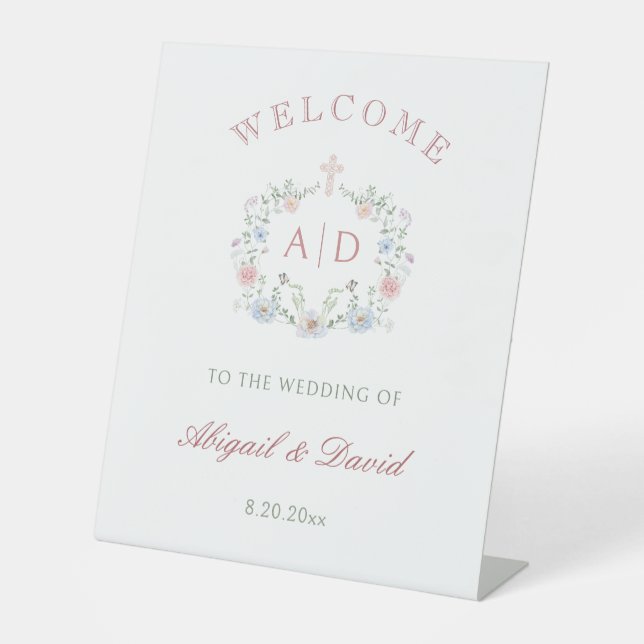 Signe De Table Cadre Floral Mariage religieux Monogrammes Bienven (Recto)