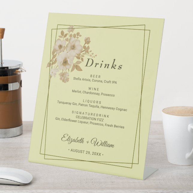 Signe De Table Cadre Rose – Mariage Jaune Céleste (In SItu)