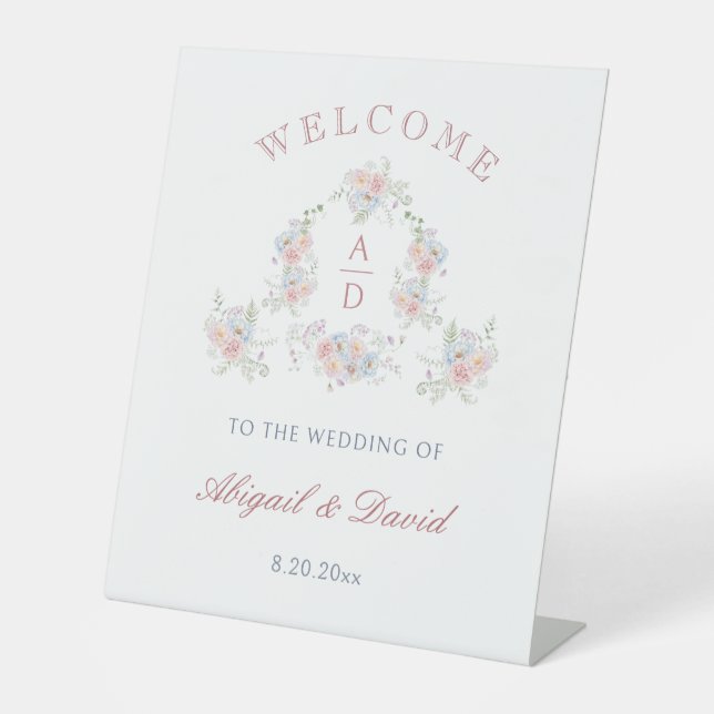 Signe De Table Cadres de pivoines pastel Mariage Monogrammes Bien (Recto)