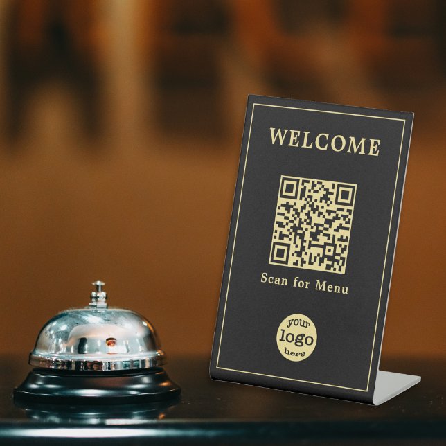 Signe De Table Café moderne Restaurant Menu QR Code Business Logo (Modern Cafe Restaurant Menu QR Code Business Logo Pedestal Sign)