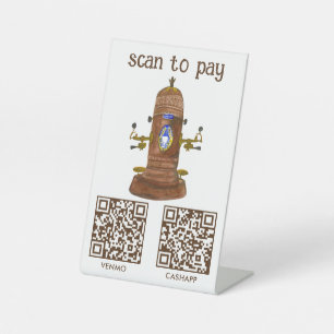 Signe De Table Café SCAN POUR PAYER QR Vintage Espresso Aquarelle