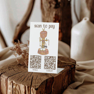 Signe De Table Café SCAN POUR PAYER QR Vintage Espresso Aquarelle