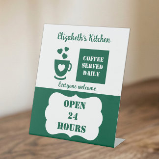 Signe De Table Café vert et blanc servi quotidiennement 24 heures