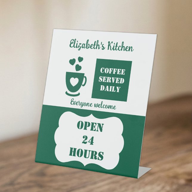 Signe De Table Café vert et blanc servi quotidiennement 24 heures (Créateur téléchargé)