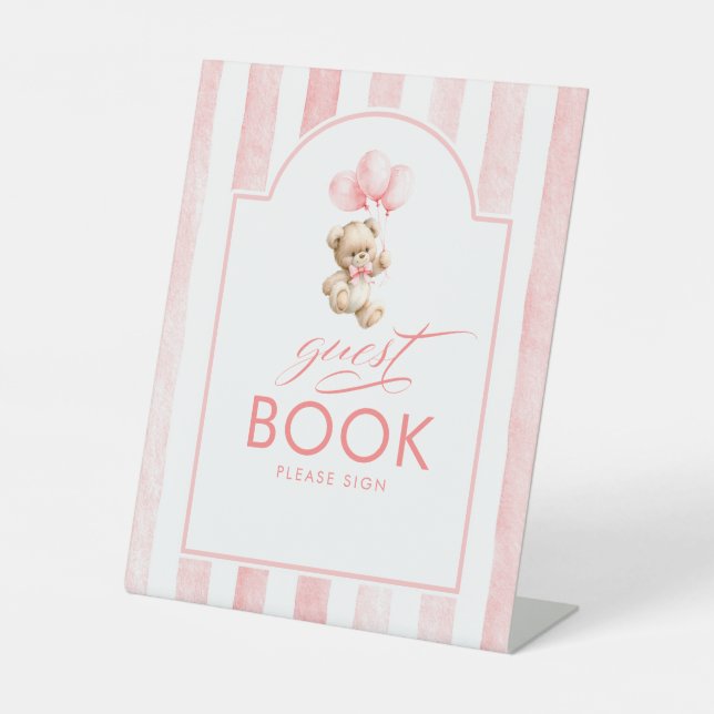 Signe De Table Cahier de Souhaits Ours en Peluche Rayures Roses B (Recto)