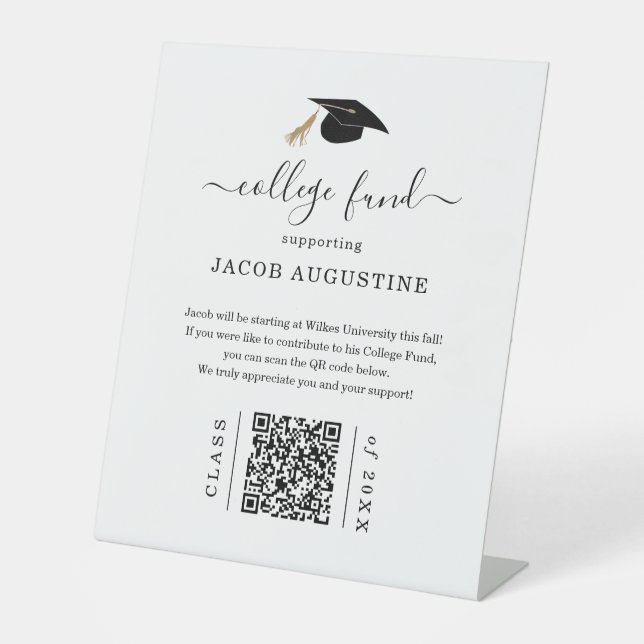 Signe De Table Caisse de bourse universitaire avec code QR (Recto)