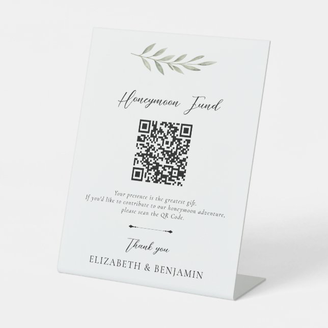 Signe De Table Caisse de lune de miel Code QR Élégant Mariage Ver (Recto)