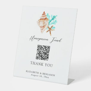Signe De Table Caisse de lune de miel QR Code Mariage côtier Élég