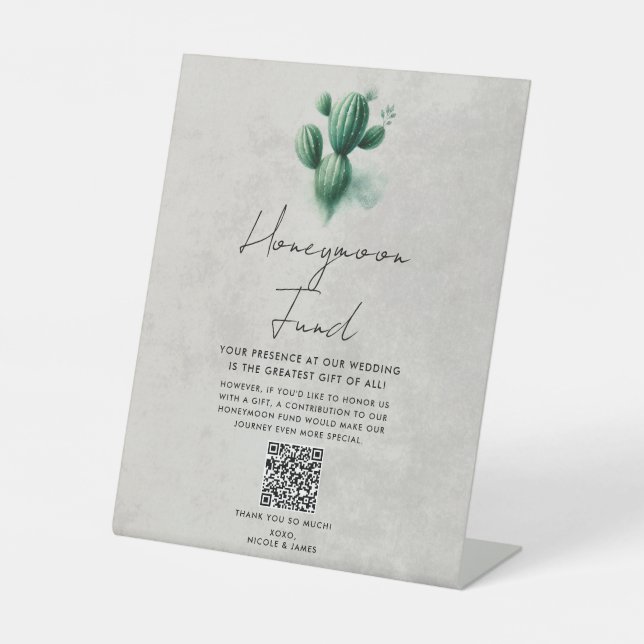 Signe De Table Caisse de Noces de Mariage Aquarelle Cactus Vert (Recto)
