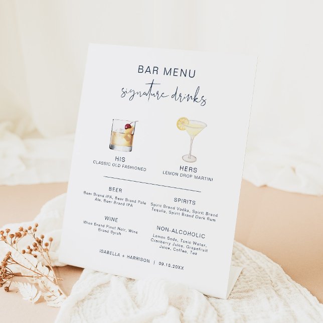 Signe De Table CAITLIN Navy Cocktail Signature Bar à boisson Menu (Créateur téléchargé)