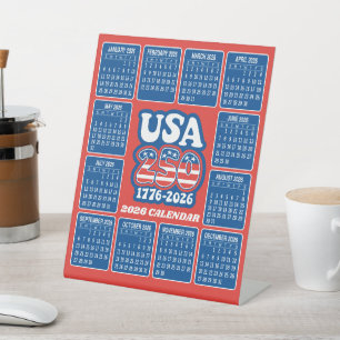 Signe De Table Calendrier 2026 - USA 250 Rouge Blanc Bleu