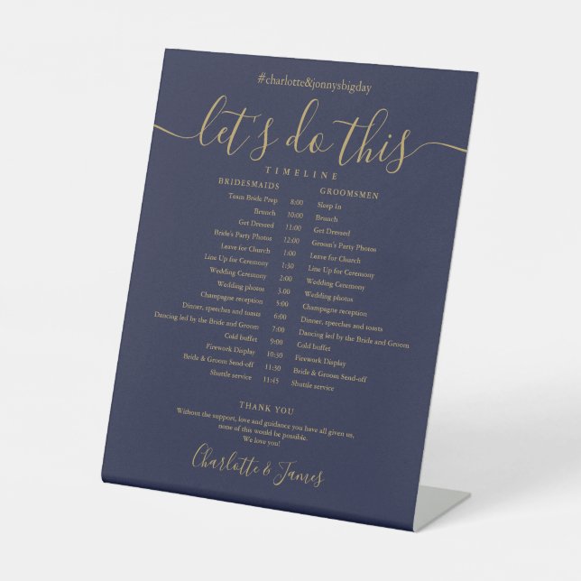 Signe De Table Calendrier de mariage à l'écriture dorée sur fond  (Recto)