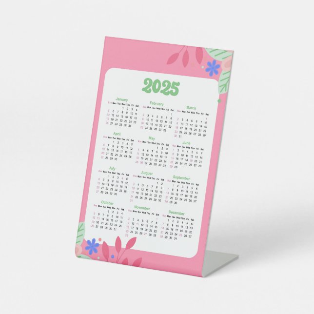 Signe De Table Calendrier du bureau floral 2025 (Recto)