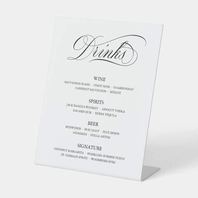 Signe De Table Calligraphie Classic Elegant Wedding Bar Menu Sign (Recto)