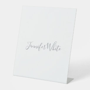 Signe De Table Calligraphie Élégant Gris rétro Gris Blanc Nom