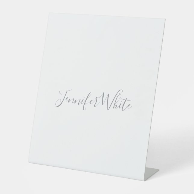 Signe De Table Calligraphie Élégant Gris rétro Gris Blanc Nom (Recto)