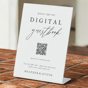 Signe De Table Calligraphie Mariage QR Code livre d'invité numéri