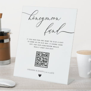 Signe De Table Calligraphie moderne Honeymoon Fund Code QR