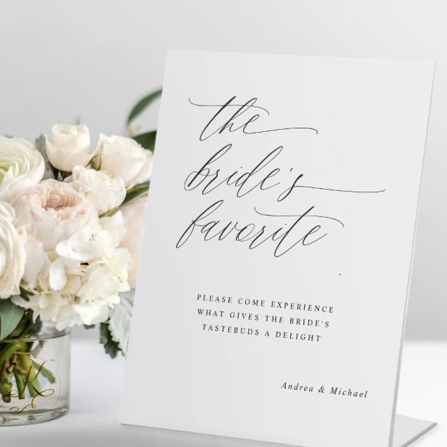 Signe De Table Calligraphie Romantique Le Repas Préféré de la Mar (The bride's favorite meal wedding sign - modern romantic calligraphy script - elegant and classy)