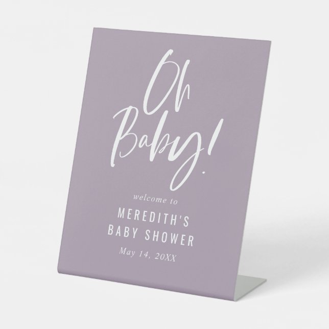 Signe De Table Calligraphie simple violet Baby shower neutre (Recto)