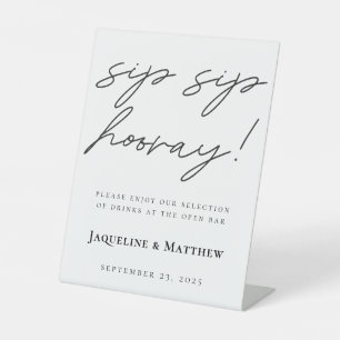 Signe De Table Calligraphie Sip Sip Hooray Black White Mariage Ba